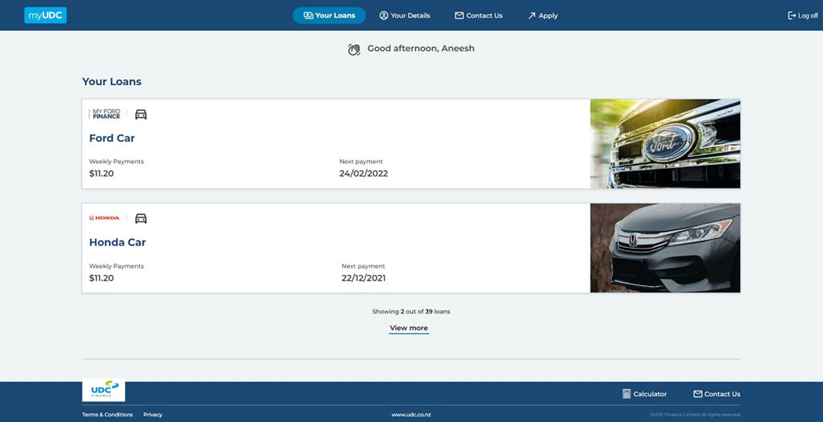 Screenshot from MyUDC website