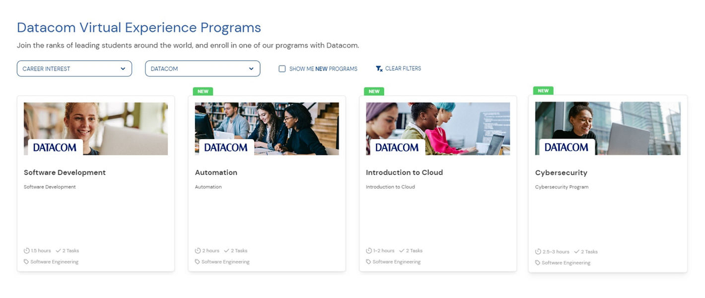 Screenshot of Datacom's virtual learning platform