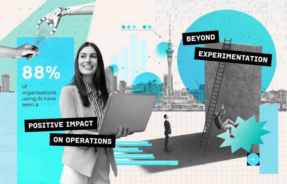An infographic outlining statistics about AI’s positive impact on operations in New Zealand and Australia