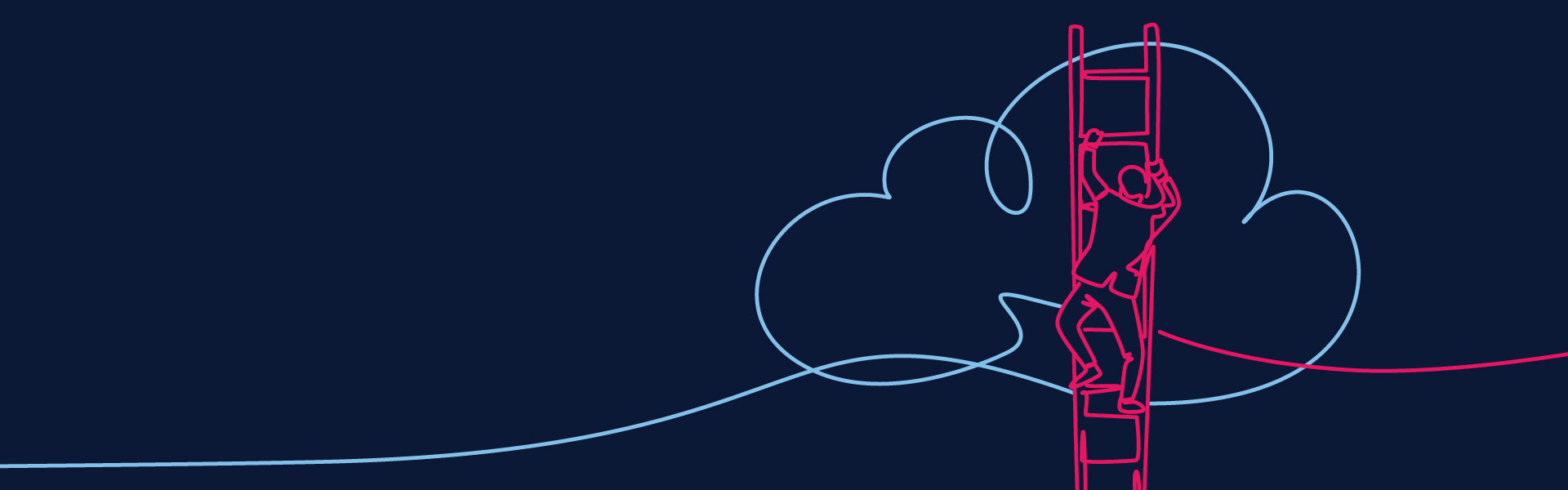 A drawing of a person climbing the ladder to the cloud