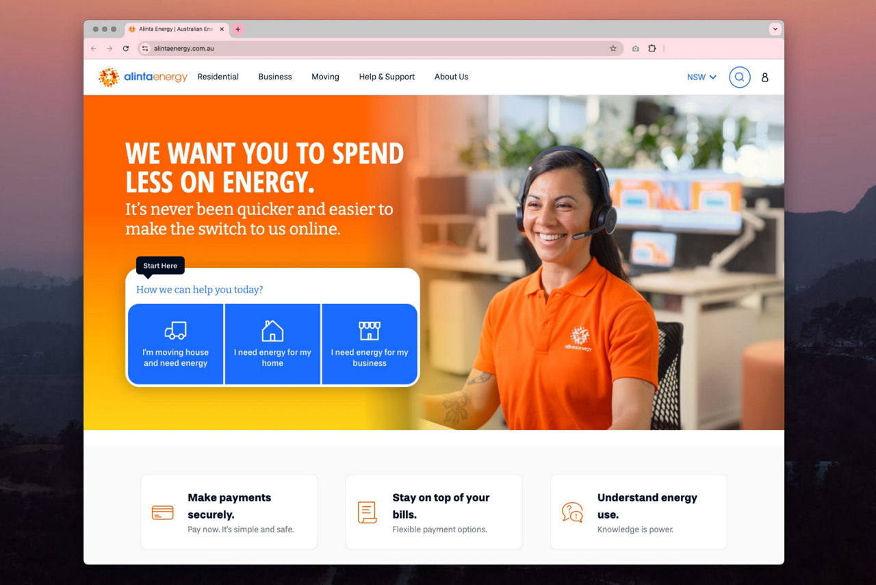 Screenshot of Alinta Energy's website