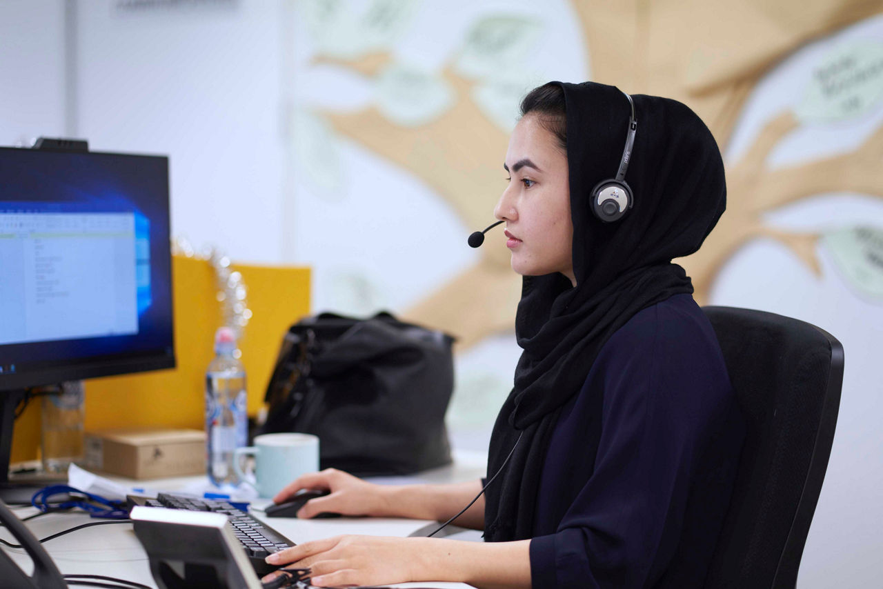 a female employee working in an office