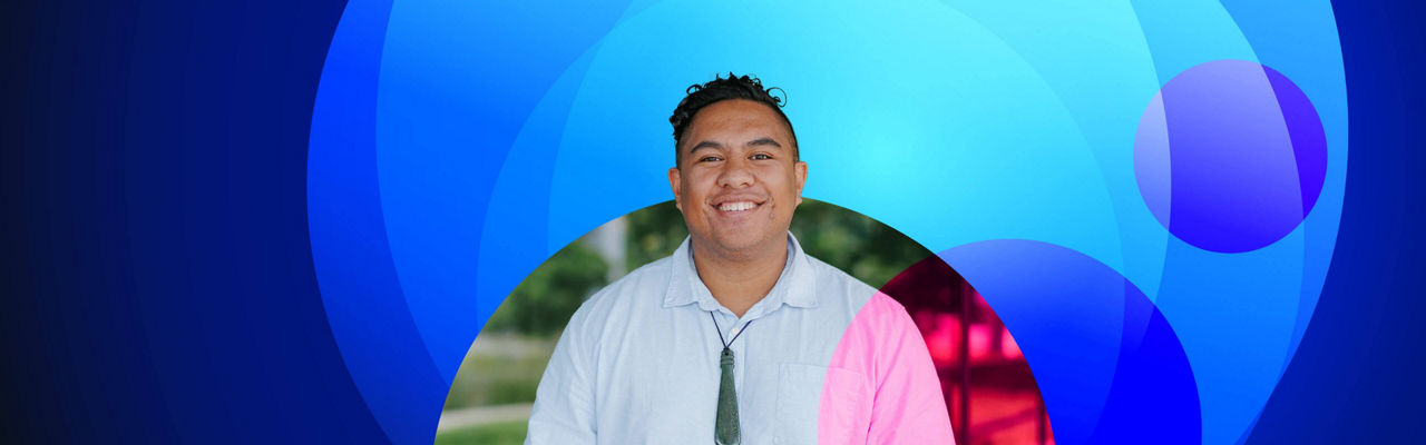 Profile image on a blue datacom banner