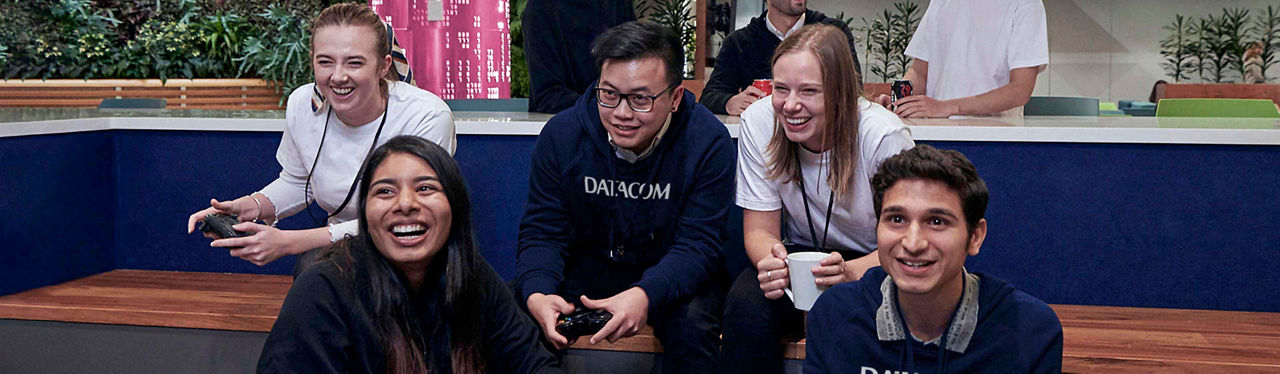 Datacom people playing games at the Datacom office in Auckland