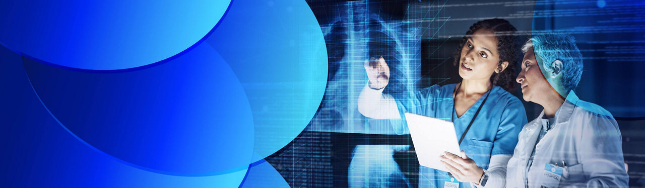 Patient discussing xray image with colleague