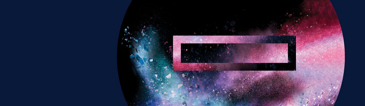 Hewlett Packard Enterprise logo surrounded by a starry galaxy