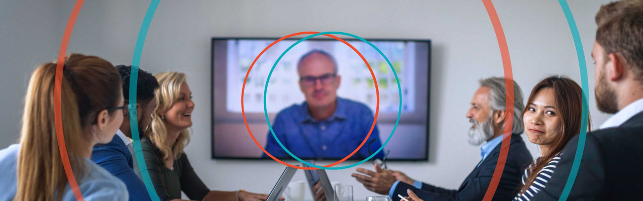 A group of businessmen and businesswomen in a video conference call