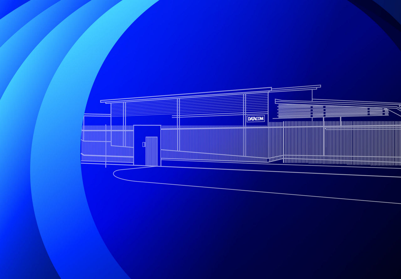 Line drawing of Datacom's Hamilton 'Kapua' data centre