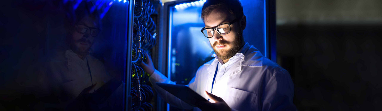 Man in computer centre