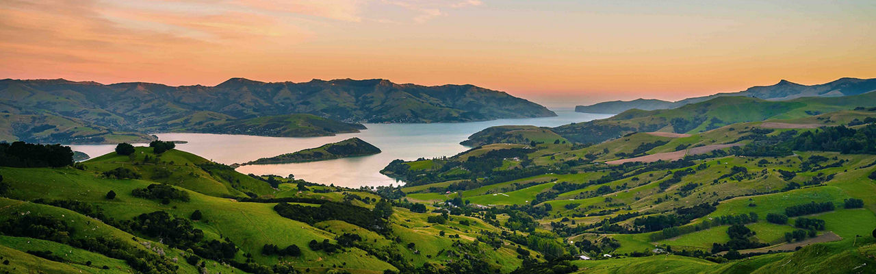 scenic mountain, river and sunset view